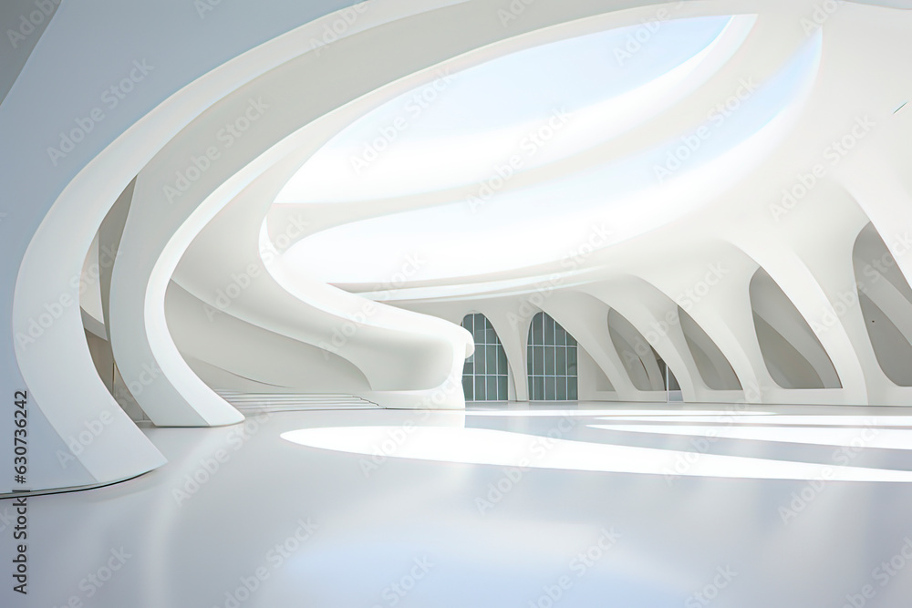 Minimalist style interior architectural structure of the art center. AI technology generated image Minimalist style interior architectural structure of the art center. AI technology generated image