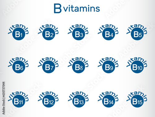 Vitamins of B group, icon set. Vector
