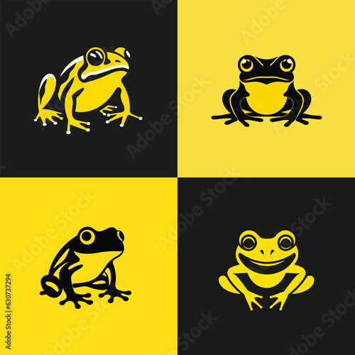 Minimalist Frog Logo Icon Set of 4 Designs in Vector Art