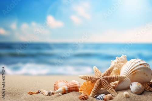 beach scene with seashell sand beach background © Salawati