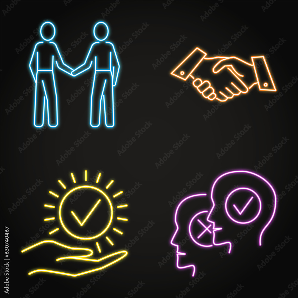 Agreement and cooperation neon icon set Agreement and cooperation neon icon set