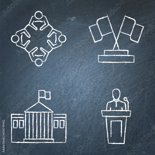 International conference icon set on chalkboard
