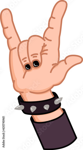 Rockers hand with rock sign in cartoon style