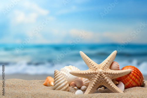beach scene with seashell sand beach background