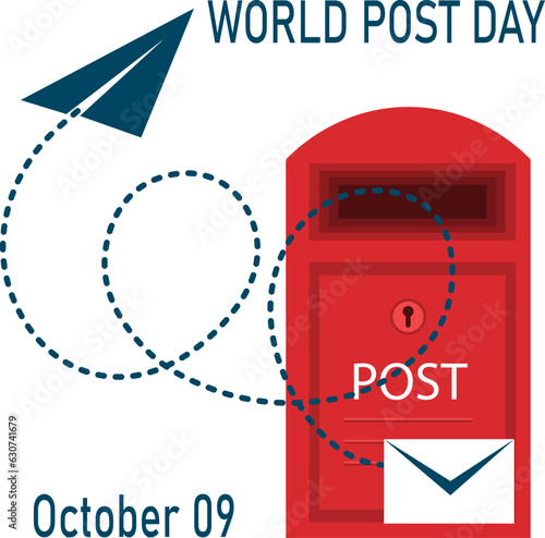 World Post Day. Letterbox , envelope and paper plane. Mail delivery. Poster, banner.