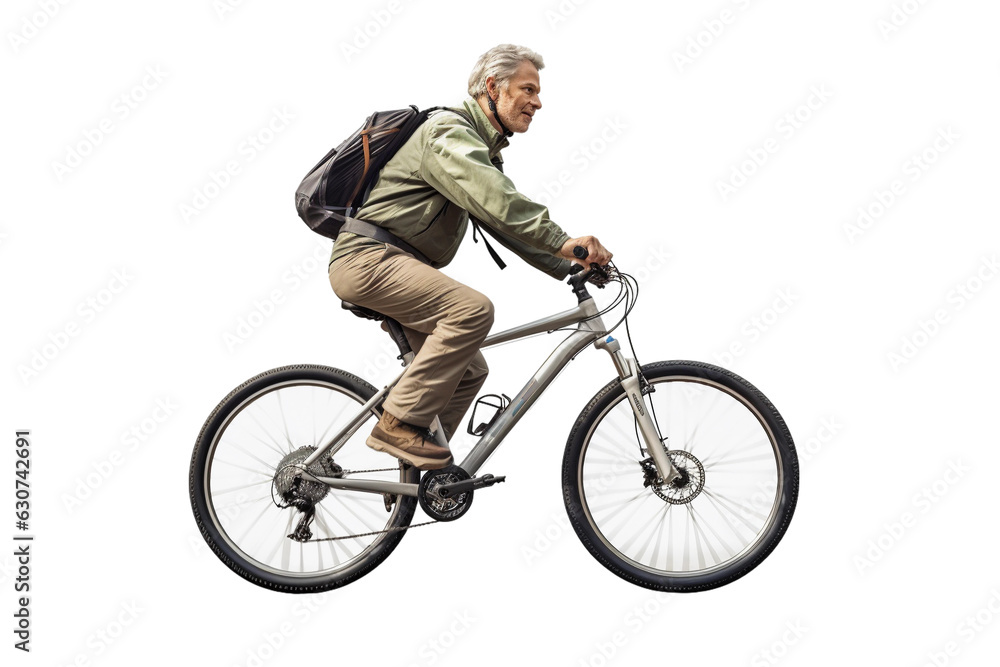 Naklejka premium man riding a bike isolated on white