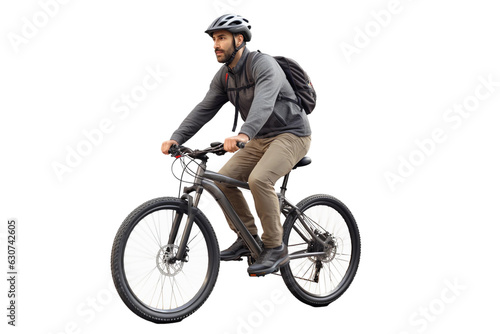 man riding a bike isolated on white