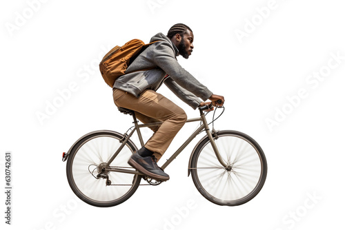 man riding a bike isolated on white