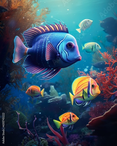 Tropical coral reef and fish. ai generative art. © W&S Stock