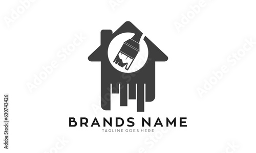 Home repaint with brush silhouette icon logo