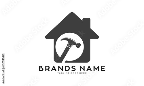 House repair with hammer silhouette icon logo