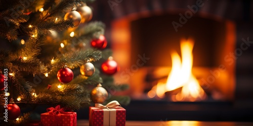 Christmas decorations and a fireplace, generative ai © progressman