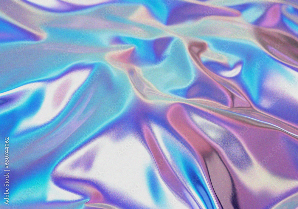 Obraz premium Abstract fluid holographic background. Colorful psychedelic grainy texture. Vaporwave style 90s. Modern abstract swirl illustration with polarization effect and colorful neon holographic stains.