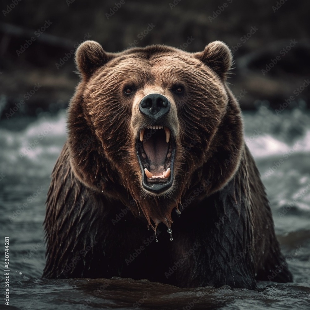 Obraz premium Angry roaring Bear, Generative Ai
