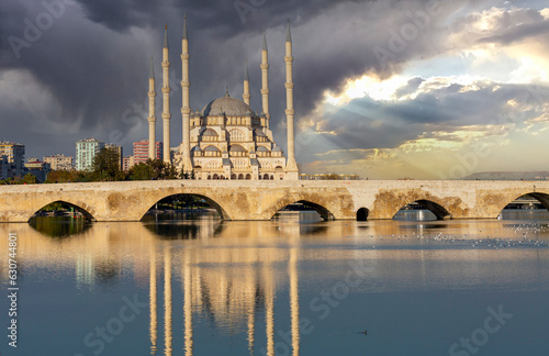 Taskopru Bridge over Seyhan River in Adana City of Turkey photo