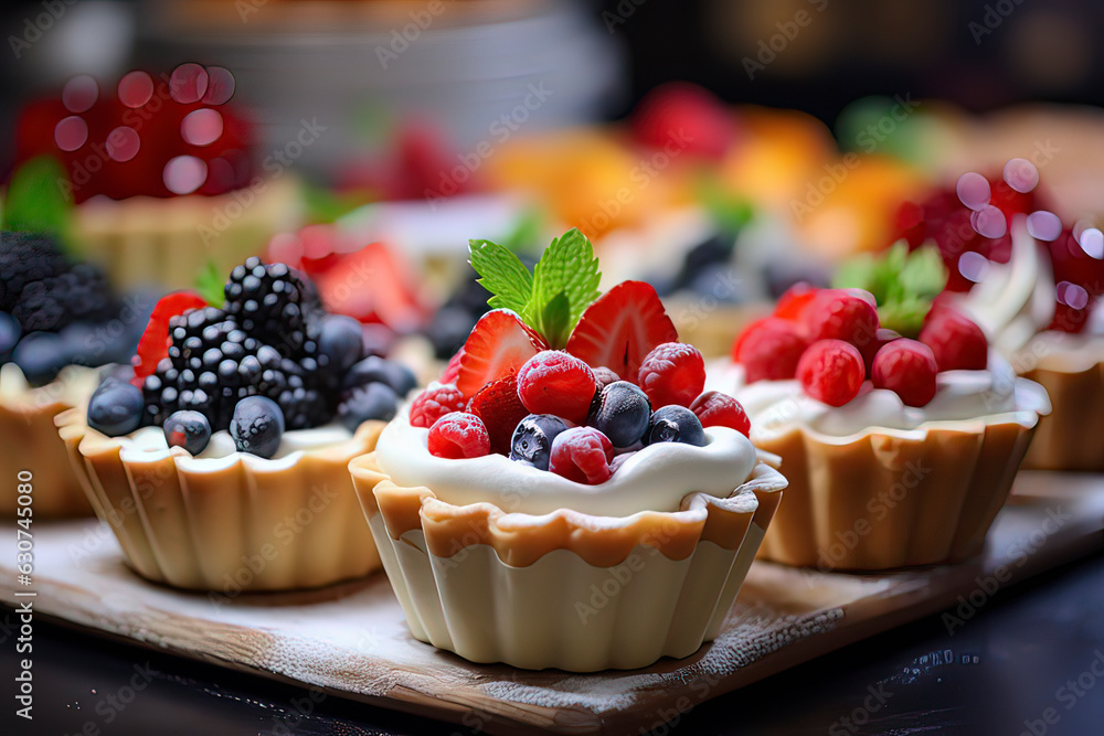 Delicious creamy fruit Dim sum. AI technology generated image