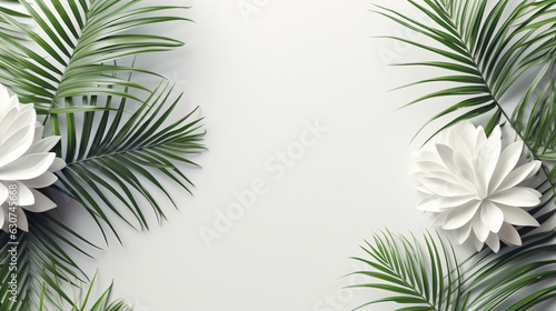 Tropical frame with green palm leaves Design on background  Copy space  Summer background