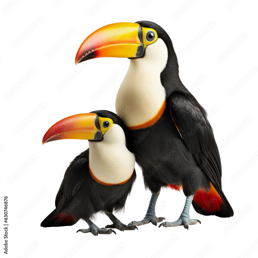 Naklejka premium toucan mom and baby toucan isolated on transparent background cutout , generative ai
