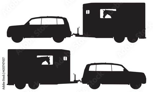 SUV and Horse Trailer in Silhouette
