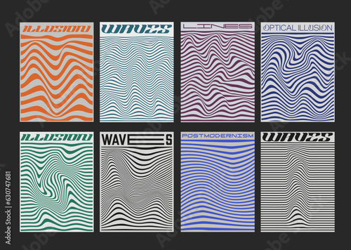 Swiss Design Posters. Set Of Geometric Optical Illusion Art Patterns. Cool Abstract Striped Textures Vector Illustration. Acid Style Background.