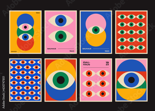 Abstract Bauhaus Eye Posters Set Vector Design. Cool Geometric Patterns.