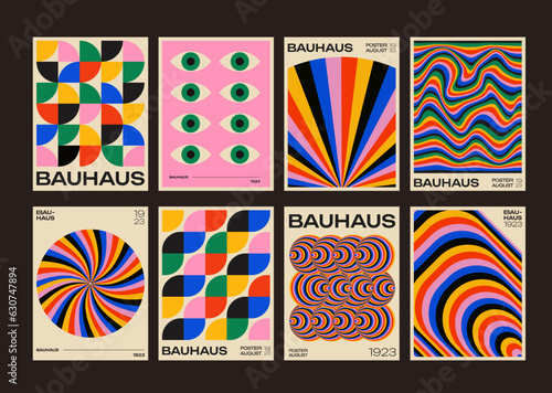 Cool Bauhaus Posters Collection. Trendy Abstract Geometric Patterns. Graphic Design Geometry Colorful Artwork.