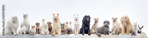 Group of cats and dogs in front of white background © waichi2013th