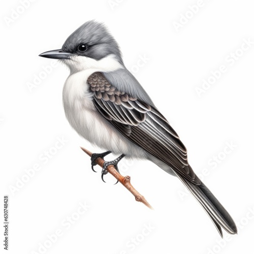 Gray kingbird bird isolated on white. Generative AI