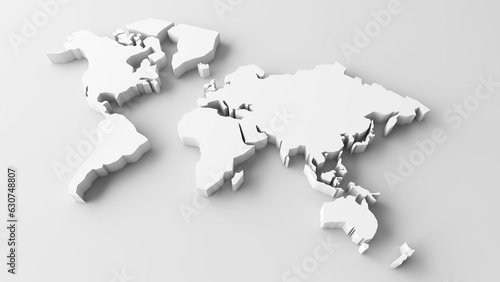 Minimal world map, flat 3d world map illustration, white background world map, 3d rendering