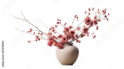 Dried pink flowers for decoration placed in a green ceramic vase are seen against a plain white backdrop. The image is taken up close, highlighting small details.