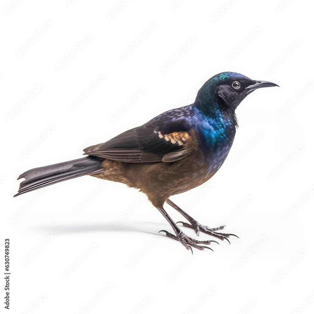 Obraz premium Common grackle bird isolated on white. Generative AI