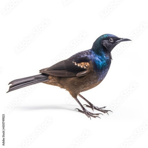 Common grackle bird isolated on white. Generative AI