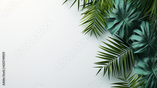 Tropical frame with green palm leaves Design on background  Copy space  Summer background