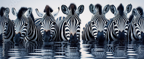 Wild African zebras in the National Park. Wildlife of Africa.