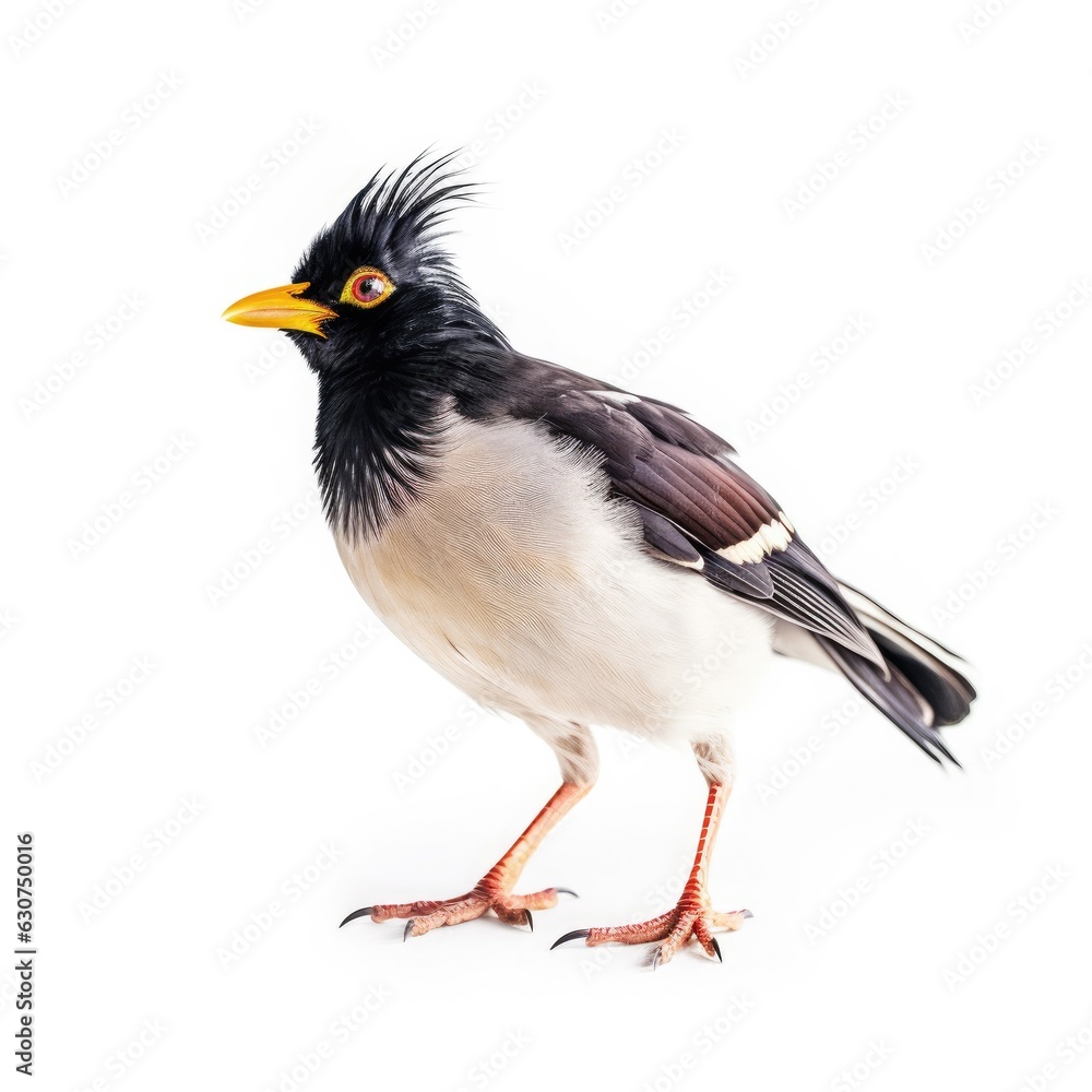 Fototapeta premium Crested myna bird isolated on white. Generative AI