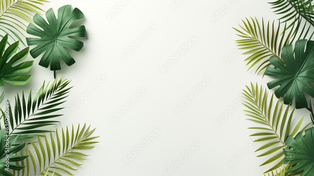 Tropical frame with green palm leaves Design on background, Copy space, Summer background