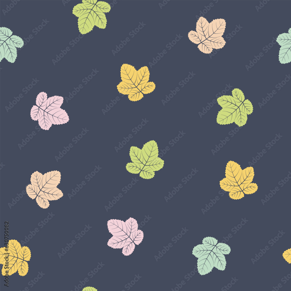 Cute hand drawn seamless vector pattern with colorful autumn leaves. Vintage seasonal design. Floral scandi background for apparel, packaging, wrapping paper, textile, fabric, wallpaper, gift.