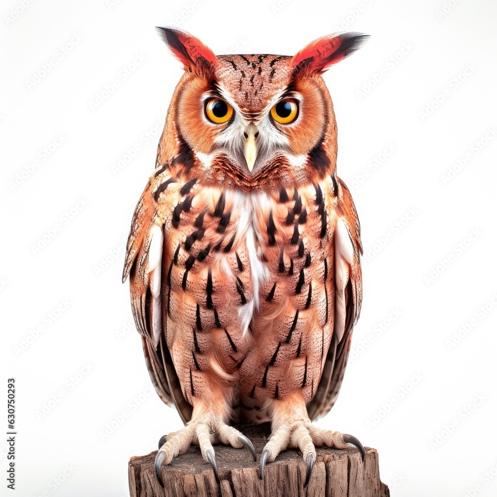 Fototapeta premium Eastern screech-owl bird isolated on white. Generative AI