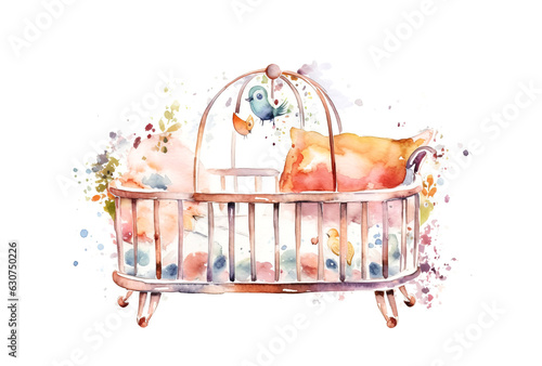 watercolor paint illustration of baby cradle © Ievgen Skrypko