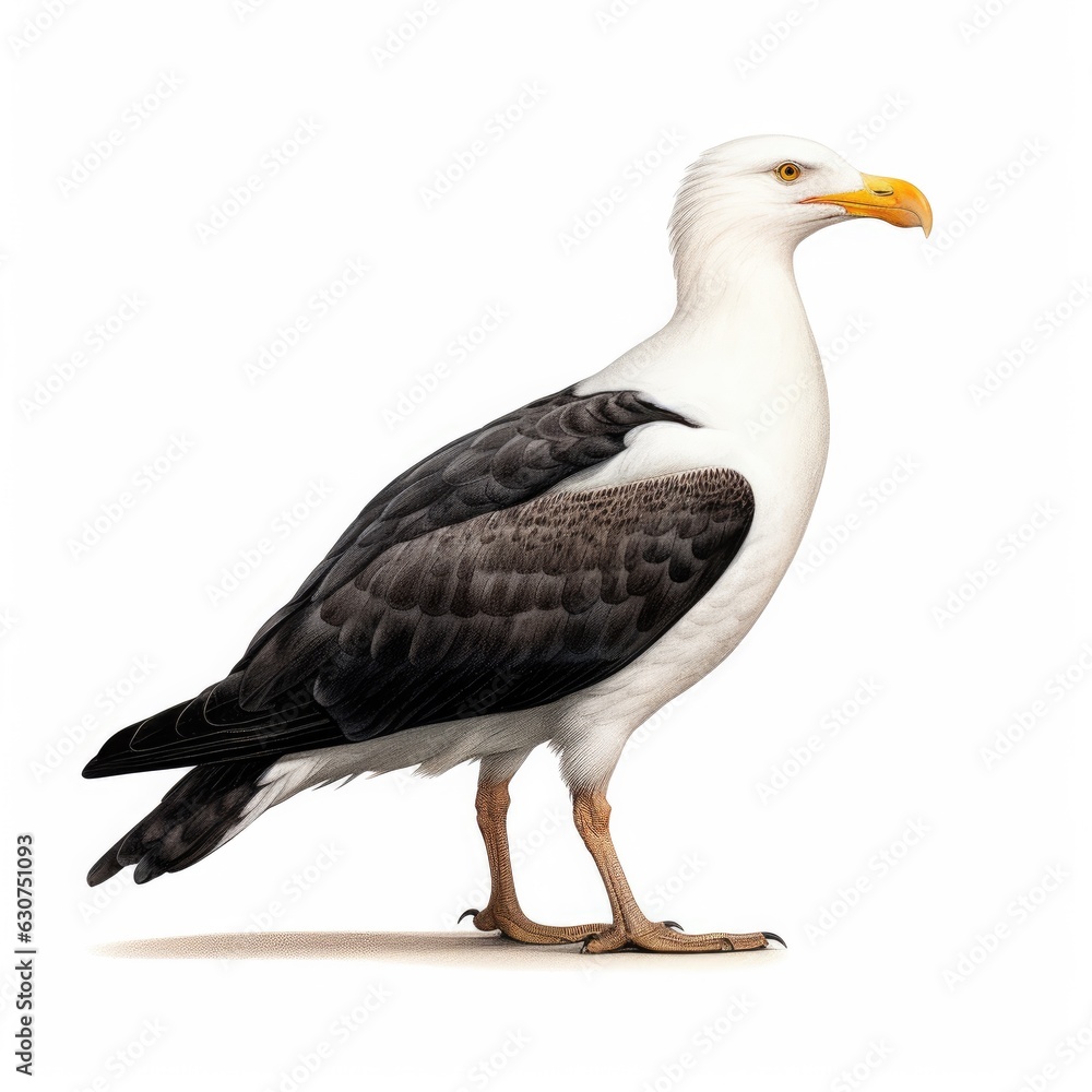 Obraz premium Great black-backed gull bird isolated on white. Generative AI