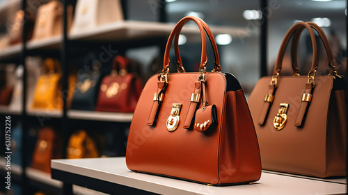 Close-Up of Exquisite Handbags in a Boutique. Generative AI