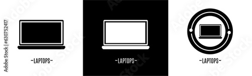 Laptop logo set. Collection of black and white logos. Stock vector.