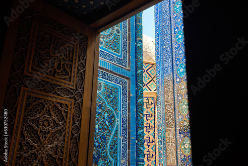 Arch entrance in mausoleum Shahi Zinda in Samarkand photo