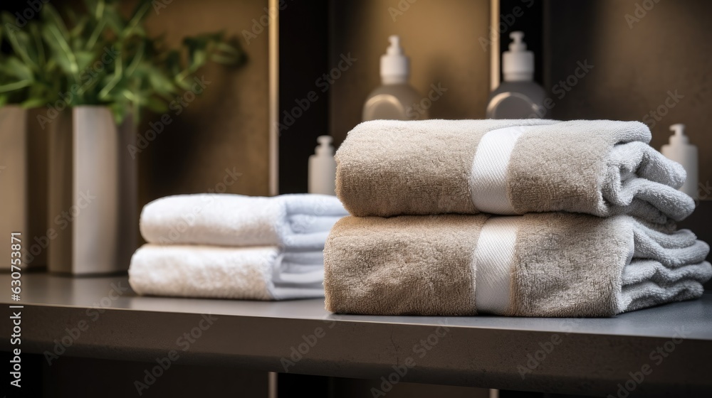 Shelf with towels at hotel spa. Shelf with towels at hotel spa.