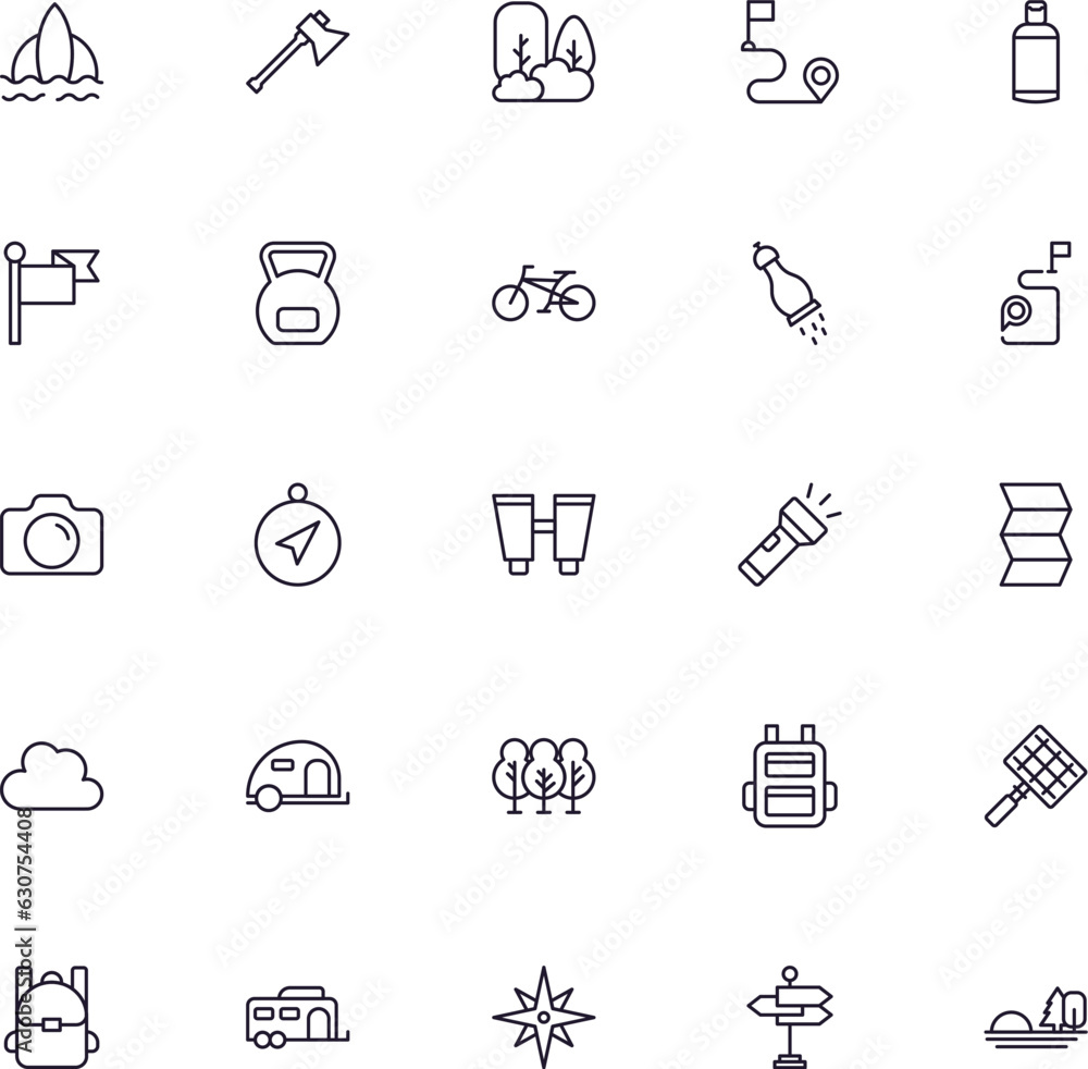 Travel icon set. Collection of outdoor activity sign for web design, UI ...