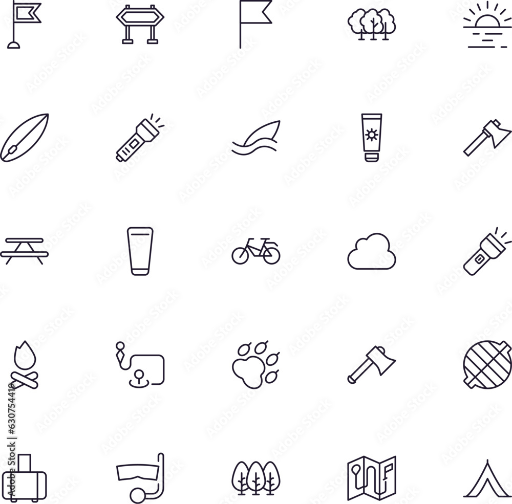Travel icon set. Collection of outdoor activity sign for web design, UI ...