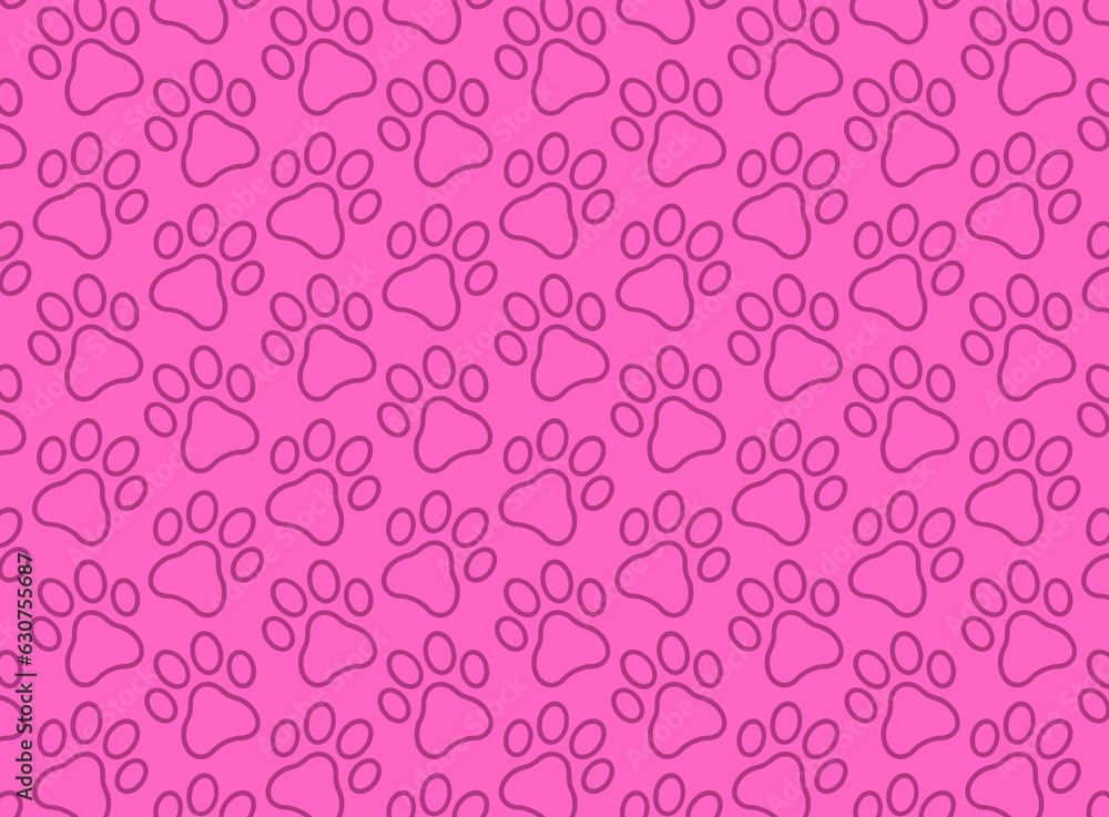 Dog Paw Print Pattern Over A Pink Background