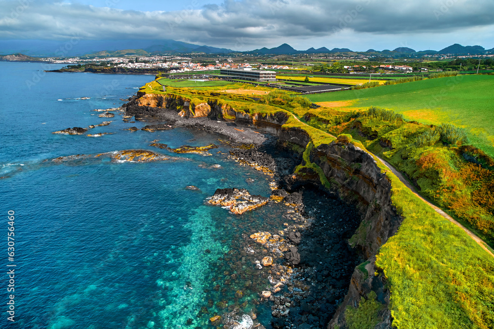 Naklejka premium Drone point of view, picturesque nature of Azores.