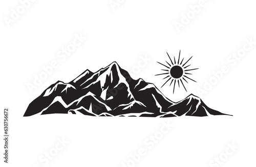 Mountain with sunrises vector illustration, landscape mature silhouette element outdoor icon snow ice tops 