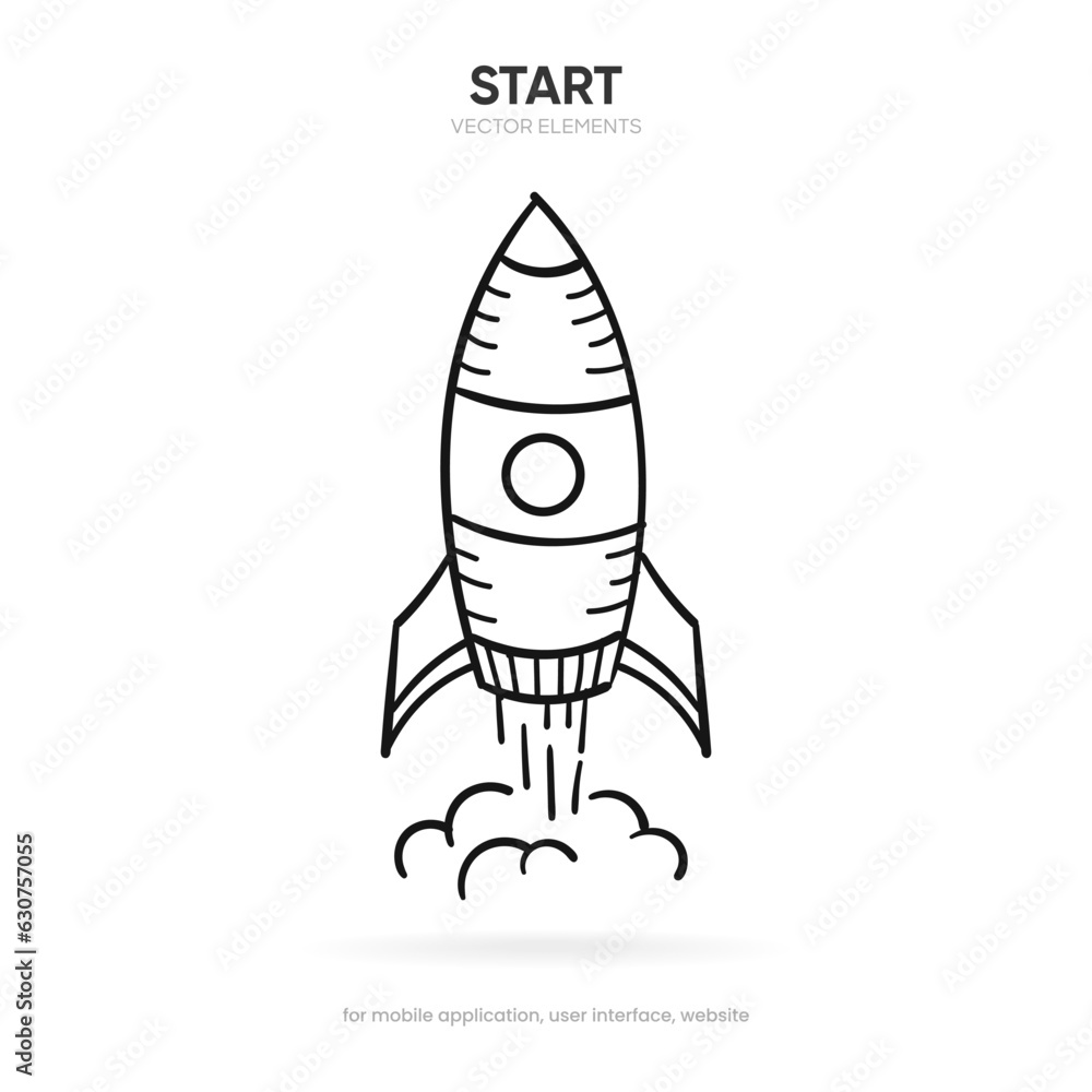 Hand draw Startup and start icon. Boost rocket icon with linear and flat style. Icons for begin, commence, missile, spaceship. Can use for mobile app, website design, ui, ux. Hand draw Startup and start icon. Boost rocket icon with linear and flat style. Icons for begin, commence, missile, spaceship. Can use for mobile app, website design, ui, ux.
